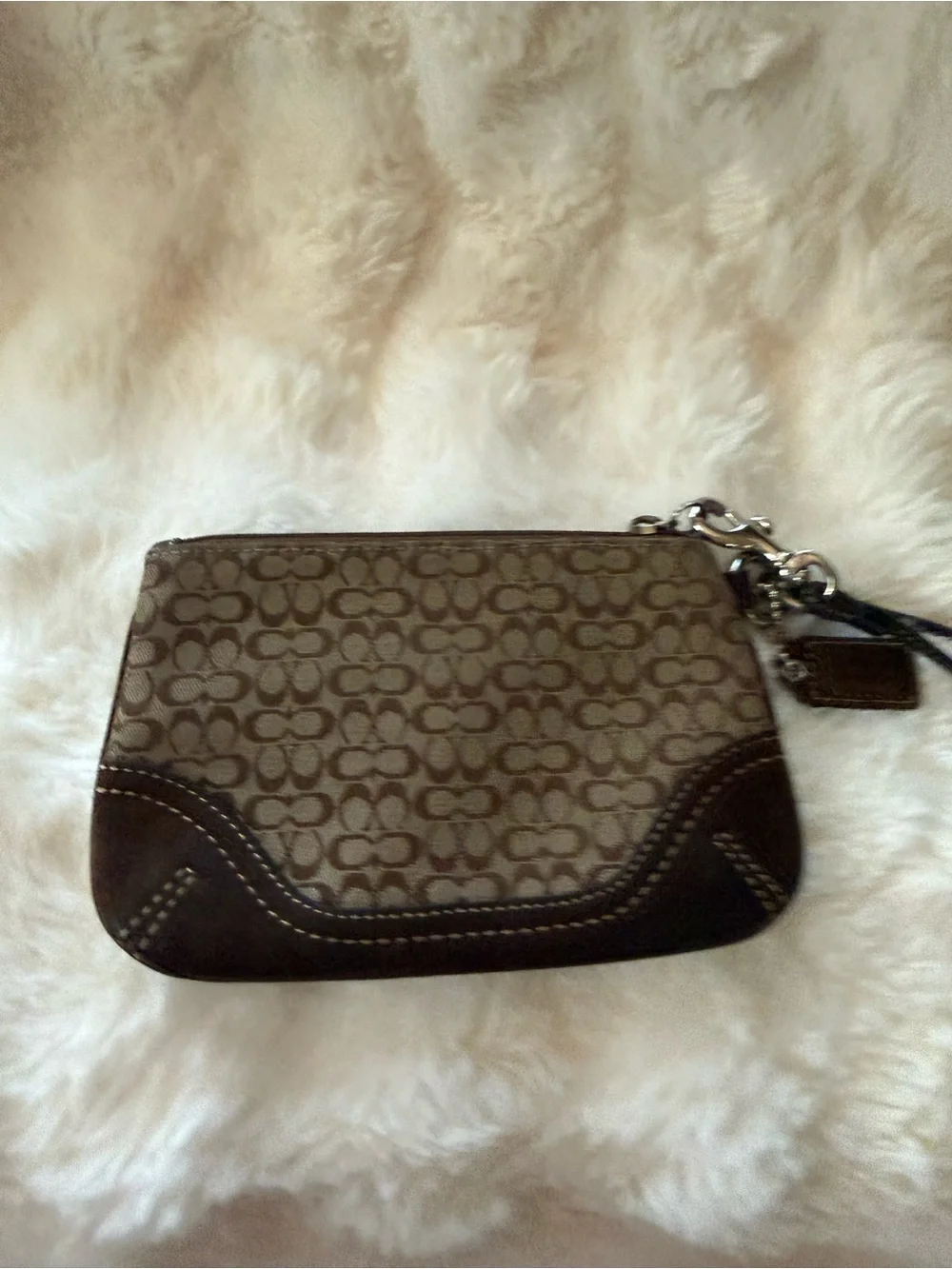 Coach Signature Canvas Wristlet in Brown and Tan